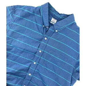 Bonobos Mens XL Slim Fit Washed Oxford Shirt Short Sleeve Blue Teal Striped